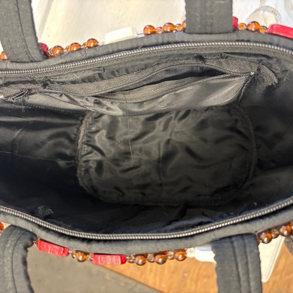 African Beaded Structured Handbag Red White Black - Picture 6 of 11